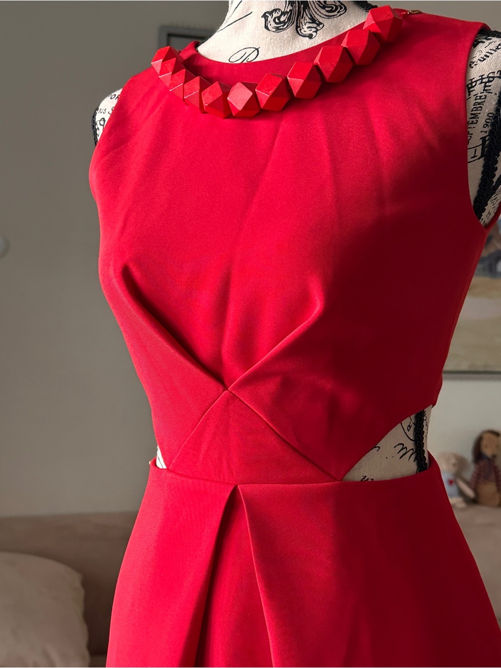 D•Play Red Fit & Flare Dress Cutout Waist Sleeveless Size S